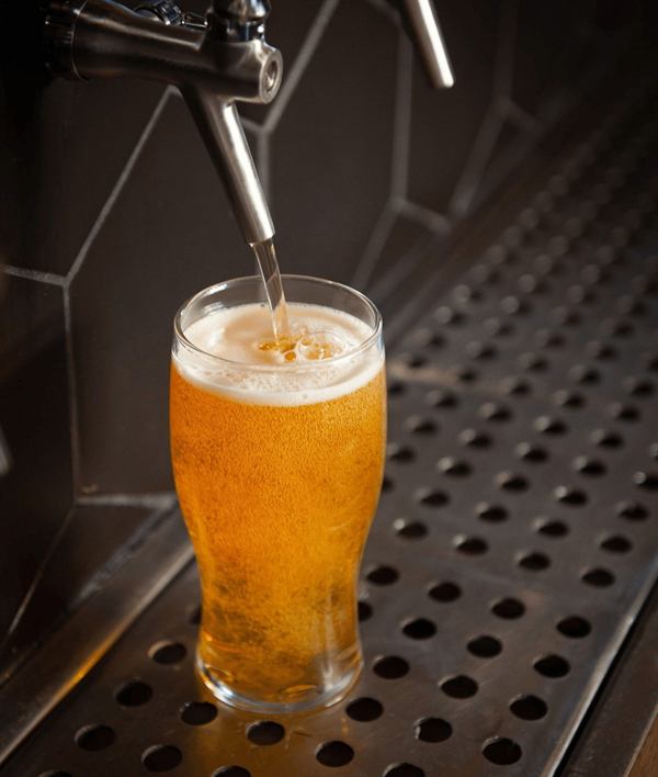 Beer served in a glass