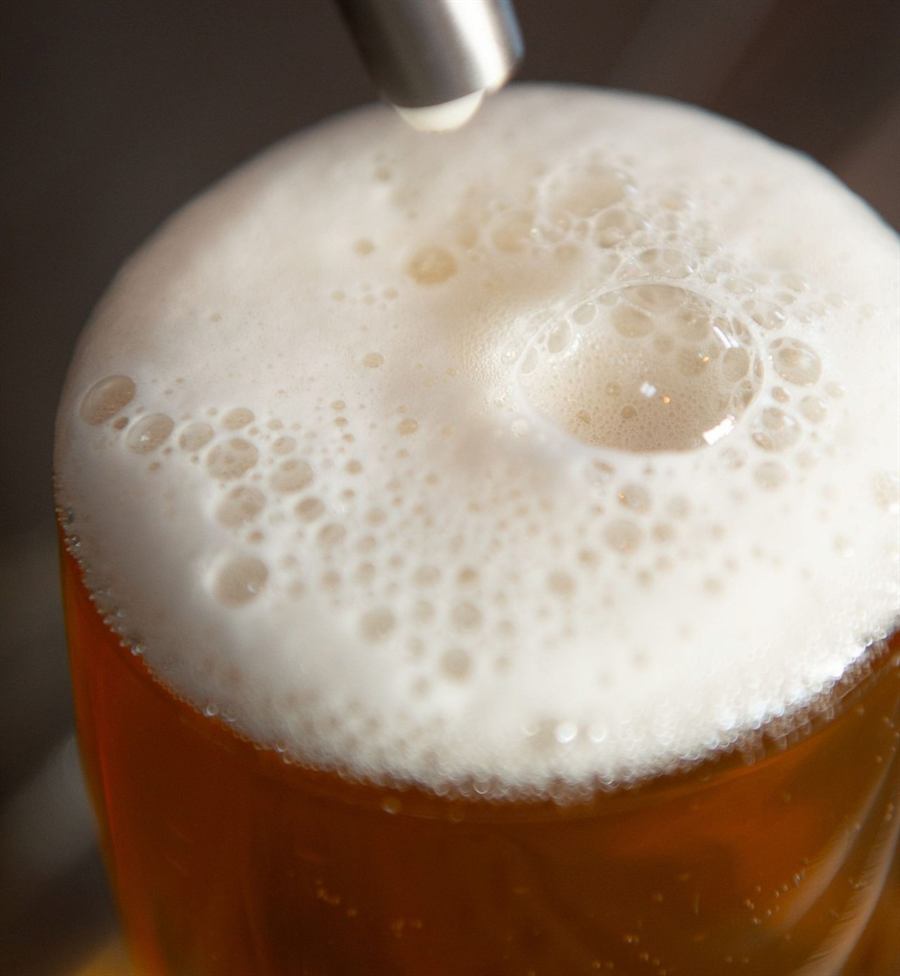 Foam on a freshly poured beer