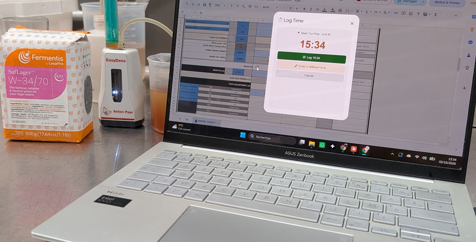TTP open on a laptop in the brewhouse